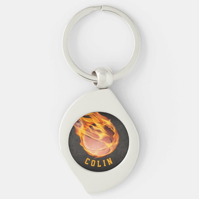 Personalized Fiery Basketball Key Ring (Front)