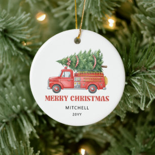 Personalized Firefighter Christmas Fire Truck Ceramic Tree Decoration