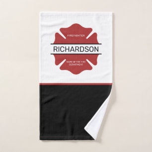 Personalized Firefighter Red Logo Symbol  Hand Towel