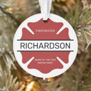 Personalized Firefighter Red Logo Symbol Ornament