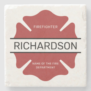 Personalized Firefighter Red Logo Symbol  Stone Coaster