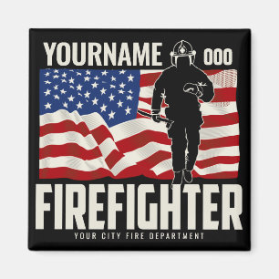 Personalized Firefighter Rescue USA Flag Patriotic Magnet