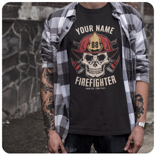 Personalized Firefighter Skull Fireman Fire Dept T-Shirt