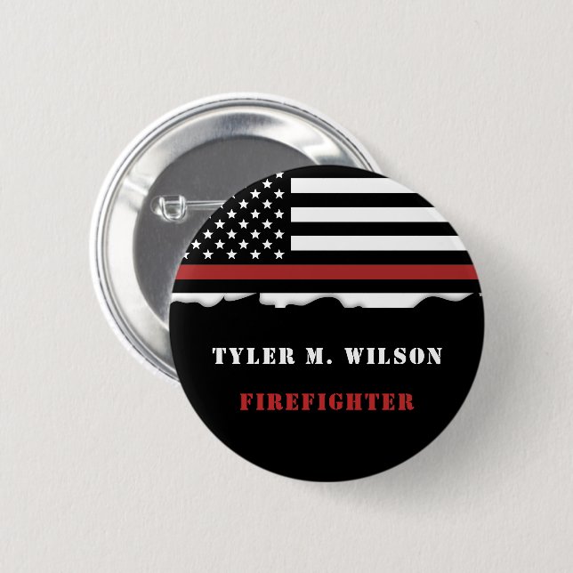 Personalized Firefighter Thin Red Line Fire Rescue 6 Cm Round Badge (Front & Back)
