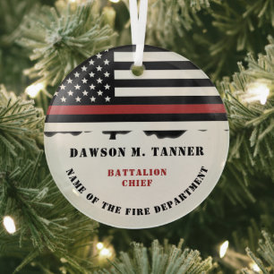 Personalized Firefighter Thin Red Line Fire Rescue Glass Tree Decoration
