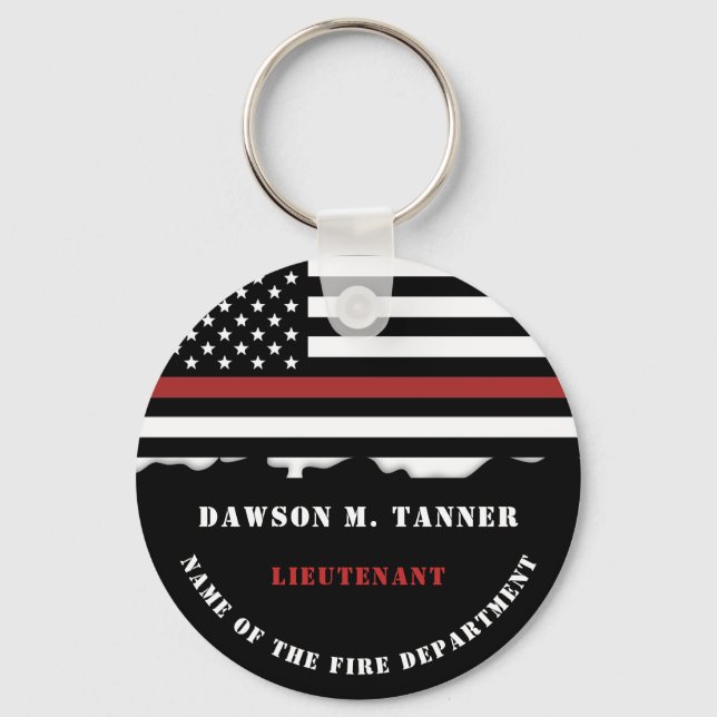 Personalized Firefighter Thin Red Line Fire Rescue Key Ring (Front)