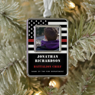 Personalized Firefighter Thin Red Line Photo Silver Plated Framed Ornament