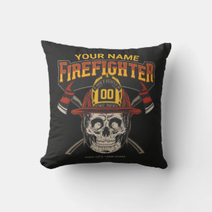 Personalized Fireman Skull Helmet Axe Firefighter  Cushion