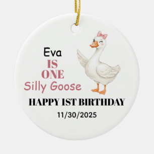 Personalized First Birthday, One Silly Goose Ceramic Tree Decoration