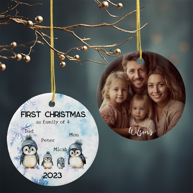 Personalized First Christmas as a Family of 4 Ceramic Tree Decoration (Creator Uploaded)