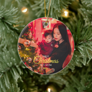Personalized First Christmas as A MOM with a Baby  Ceramic Tree Decoration