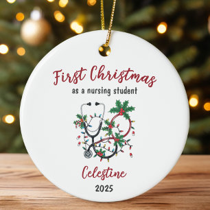 Personalized First Christmas as a Nursing Student Ceramic Tree Decoration