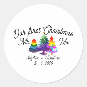 Personalized First Christmas As Mrs & Mrs Classic Round Sticker