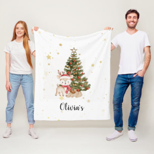 Personalized First Christmas Baby Blanket - deer