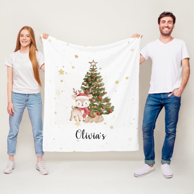 Personalized First Christmas Baby Blanket - deer (In Situ)