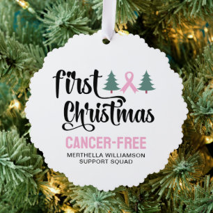Personalized FIRST CHRISTMAS Breast Cancer Free Tree Decoration Card