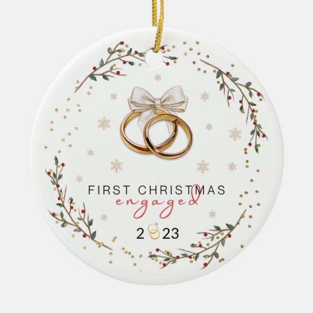Personalized first Christmas engaged, Engagement Ceramic Tree Decoration (Front)