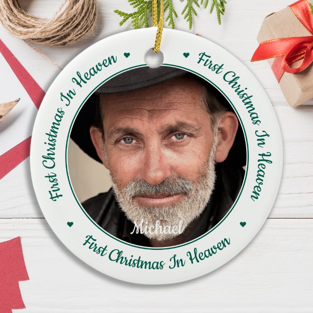 Personalized First Christmas Heaven Memorial Photo Ceramic Tree Decoration (Creator Uploaded)