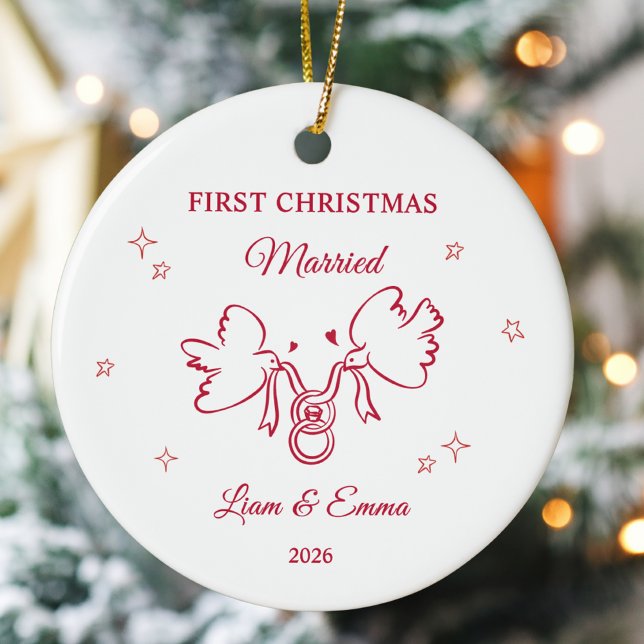 Personalized First Christmas Married Dove Ceramic Tree Decoration (Creator Uploaded)
