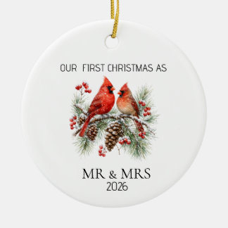 Personalized First Christmas Mr Mrs Cardinal Ornam Ceramic Tree Decoration