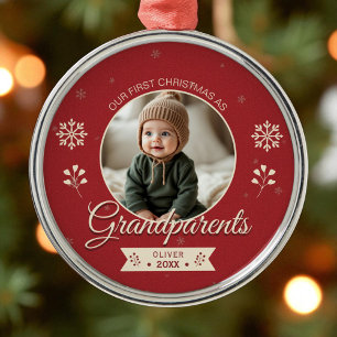 Personalized First Christmas Photo Grandparents Metal Tree Decoration