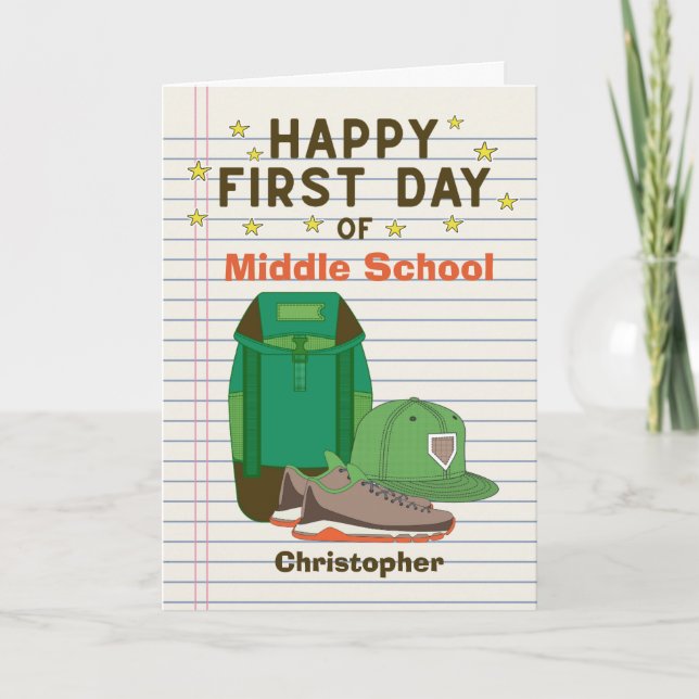 Personalized First Day of Middle School  Card (Front)