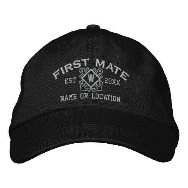 Personalized First Mate Nautical Monogram & more Embroidered Hat (Front)