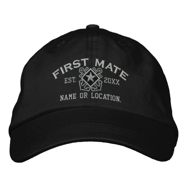 Personalized First Mate Nautical Star Embroidery Embroidered Hat (Front)