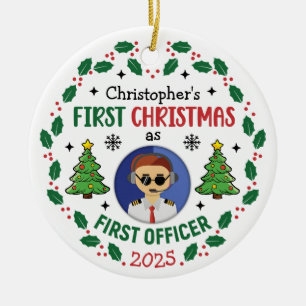 Personalized First Officer Custom Name Christmas Ceramic Tree Decoration