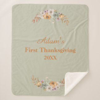 Personalized First Thanksgiving Sherpa Blanket