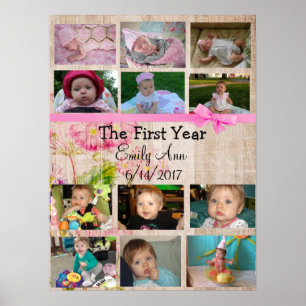 Personalized First Year Collage Baby Photo Poster