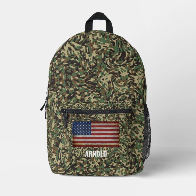 PERSONALIZED FLAG CUSTOM NAME CAMO BAG (Front)