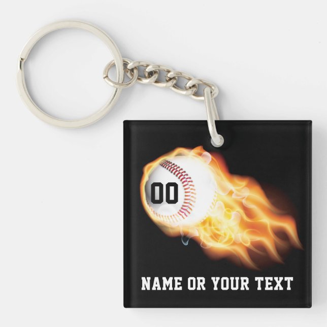 PERSONALIZED Flaming Ideas for Baseball Team Gifts Key Ring (Front)