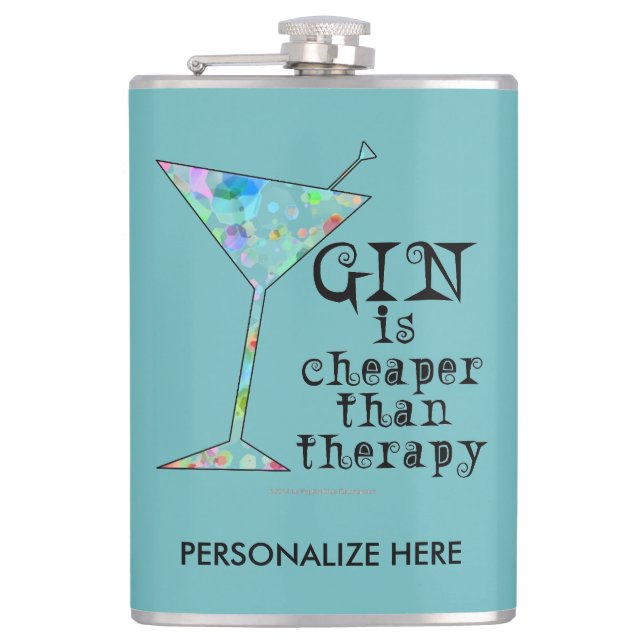 PERSONALIZED FLASK - GIN IS CHEAPER THAN THERAPY (Front)