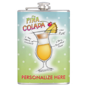 PERSONALIZED FLASK, PINA COLADA RECIPE COCKTAIL HIP FLASK