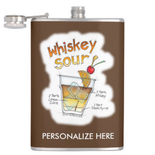 PERSONALIZED FLASK, WHISKEY SOUR RECIPE COCKTAIL HIP FLASK
