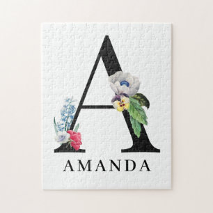 Personalized Floral Alphabet A Monogram  Jigsaw Puzzle