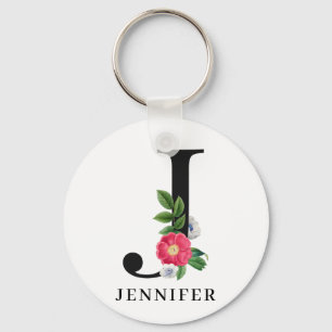 Personalized Floral Alphabet J Monogram   Key Ring