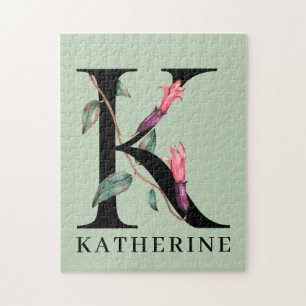 Personalized Floral Alphabet K Monogram Jigsaw Puzzle