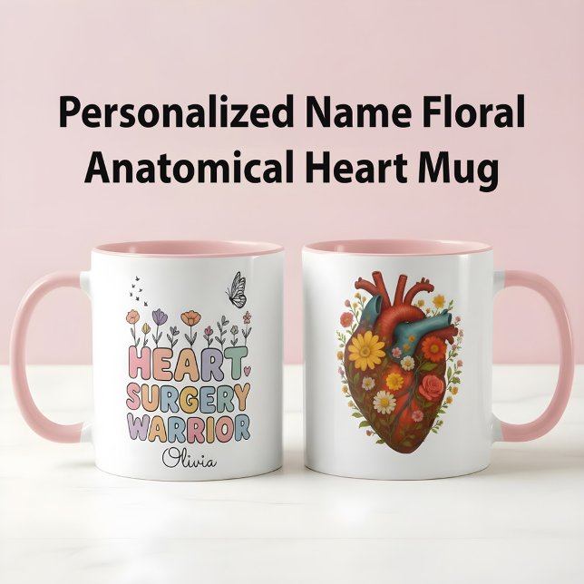 Personalized Floral Anatomical Heart Surgery Gift Mug (Creator Uploaded)
