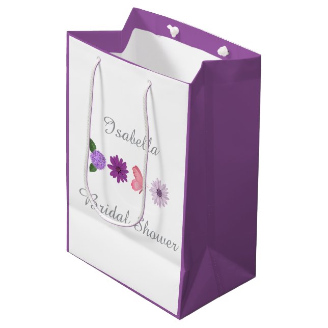 Personalized Floral Bridal Shower Gift, Wedding  Medium Gift Bag (Front Angled)
