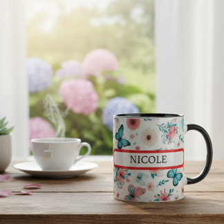“Personalized Floral Butterfly Coffee Mug for Gift