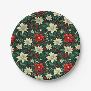 Personalized Floral Christmas Pattern Paper Plate