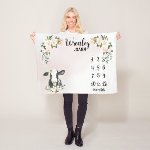 Personalized Floral Cow Monthly Milestone Blanket