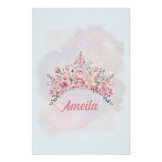 Personalized Floral Crown, Nursery Art Poster