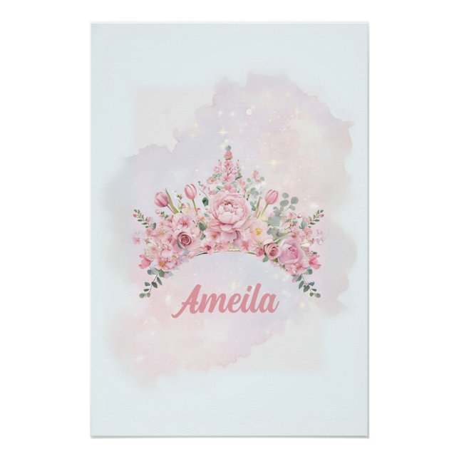 Personalized Floral Crown, Nursery Art Poster (Front)
