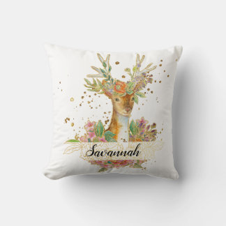 Personalized Floral Deer Cushion
