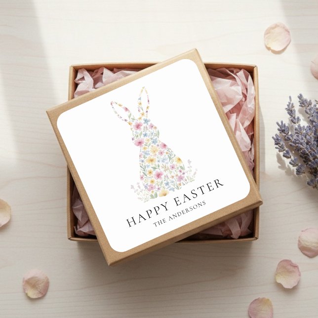 Personalized Floral Easter Bunny | Custom  Square Sticker (Creator Uploaded)