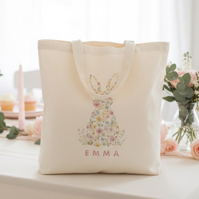 Personalized Floral Easter Bunny  Custom Tote Bag (Creator Uploaded)