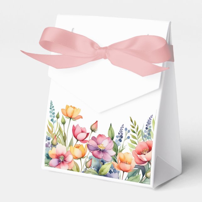 Personalized Floral Favor Box with Ribbon  (Front Side)